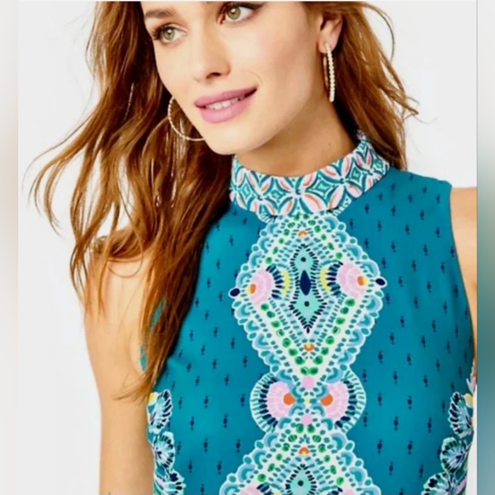 Lilly Pullitzer Brandi Valencia Teal Rain Florist Shift Dress Sz 6 - Picture 3 of 16